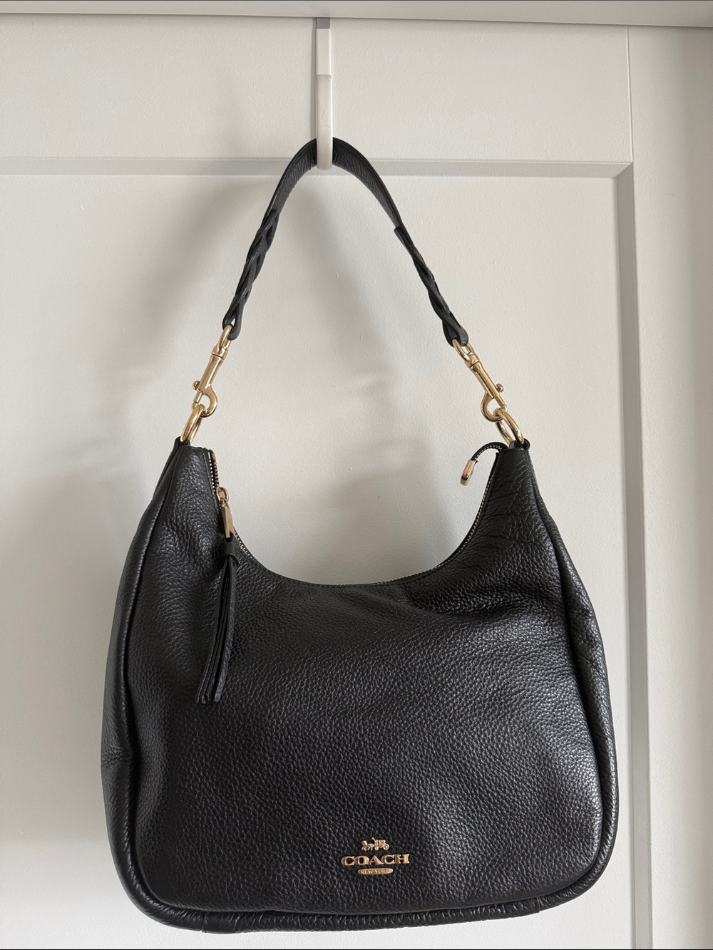 Coach Black Pebbled Leather Hobo Shoulder Bag with Gold Hardware
